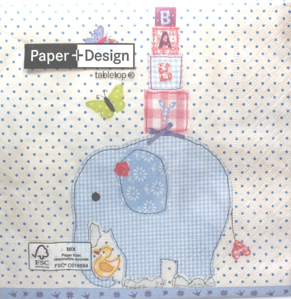 20  Servietten Baby "It's a Boy" Elefant hellblau Taufe  33 x 33 cm