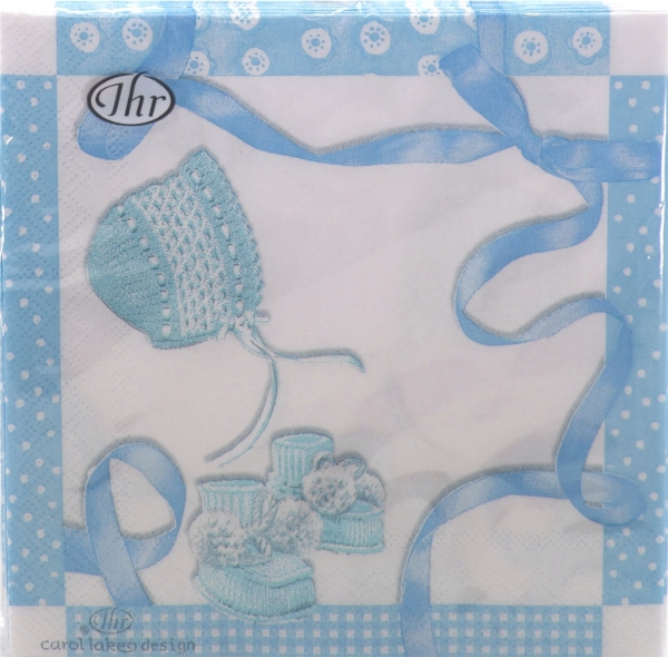 20 Servietten "Baby Shower" hellblau Mützchen Taufe 25 x 25 cm "IHR"