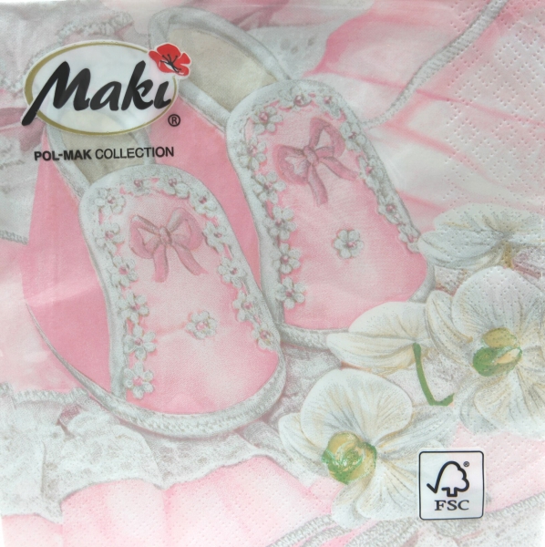 20 Servietten Baby Babyschühchen rosa Taufe Geburtstag 33 x 33 cm Maki