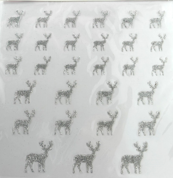 3 Bögen Sticker Aufkleber Tanne Rentier Schneeflocke silber Glitter Weihnachten