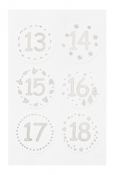 Sticker Aufkleber Adventskalender Adventszahlen silber 1-24 Weihnachten Advent