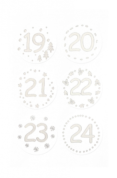 Sticker Aufkleber Adventskalender Adventszahlen silber 1-24 Weihnachten Advent