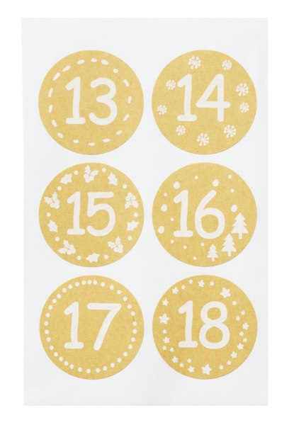 Sticker Aufkleber Adventskalender Adventszahlen natur 1-24 Weihnachten Advent